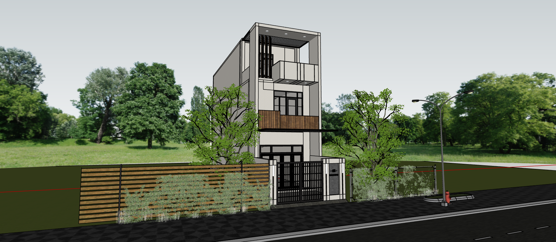 File thiết kế Sketchup 3D nhà phố 3 tầng 5x16m